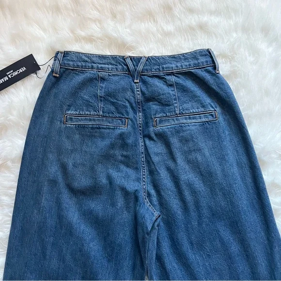 New! VERONICA BEARD Mia Pleated High Waist Wide Leg Jeans - Picture 9 of 11